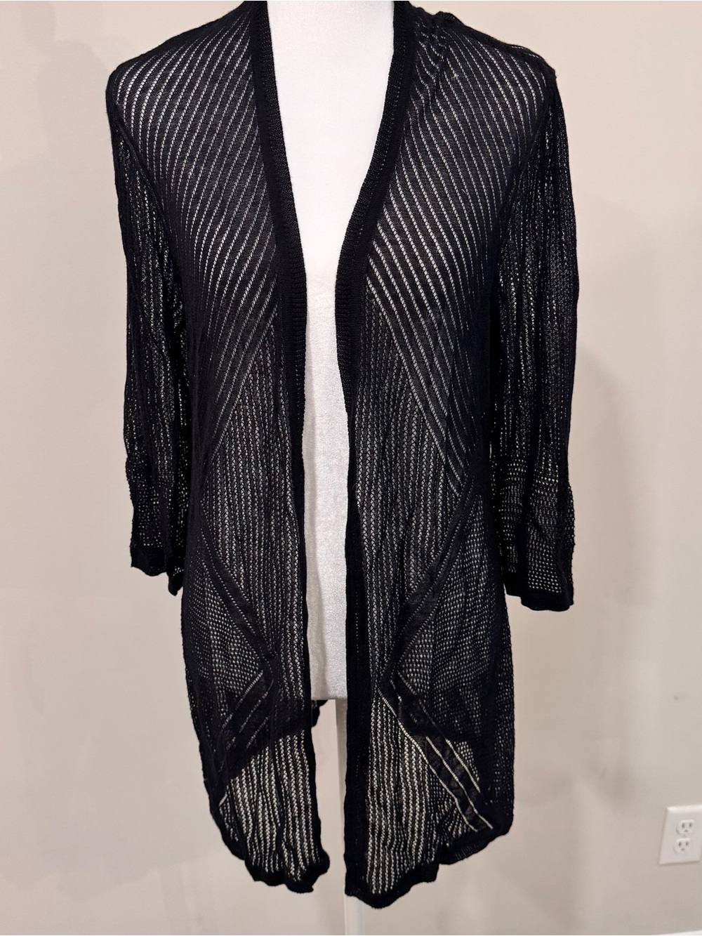 Charter Club Black Sheer Open-Front Knit Cardigan